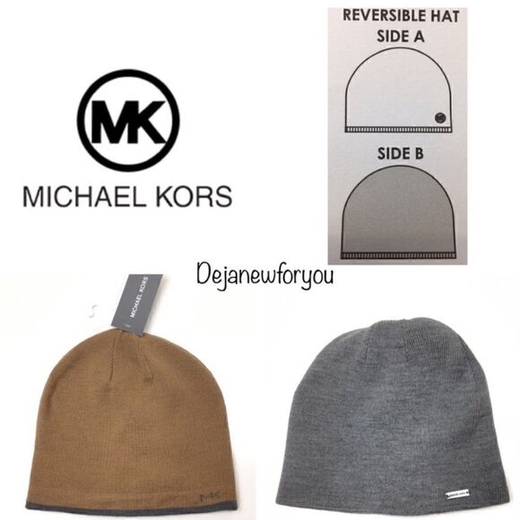 Michael Kors Tan and Gray Reversible Beanie - Picture 1 of 5
